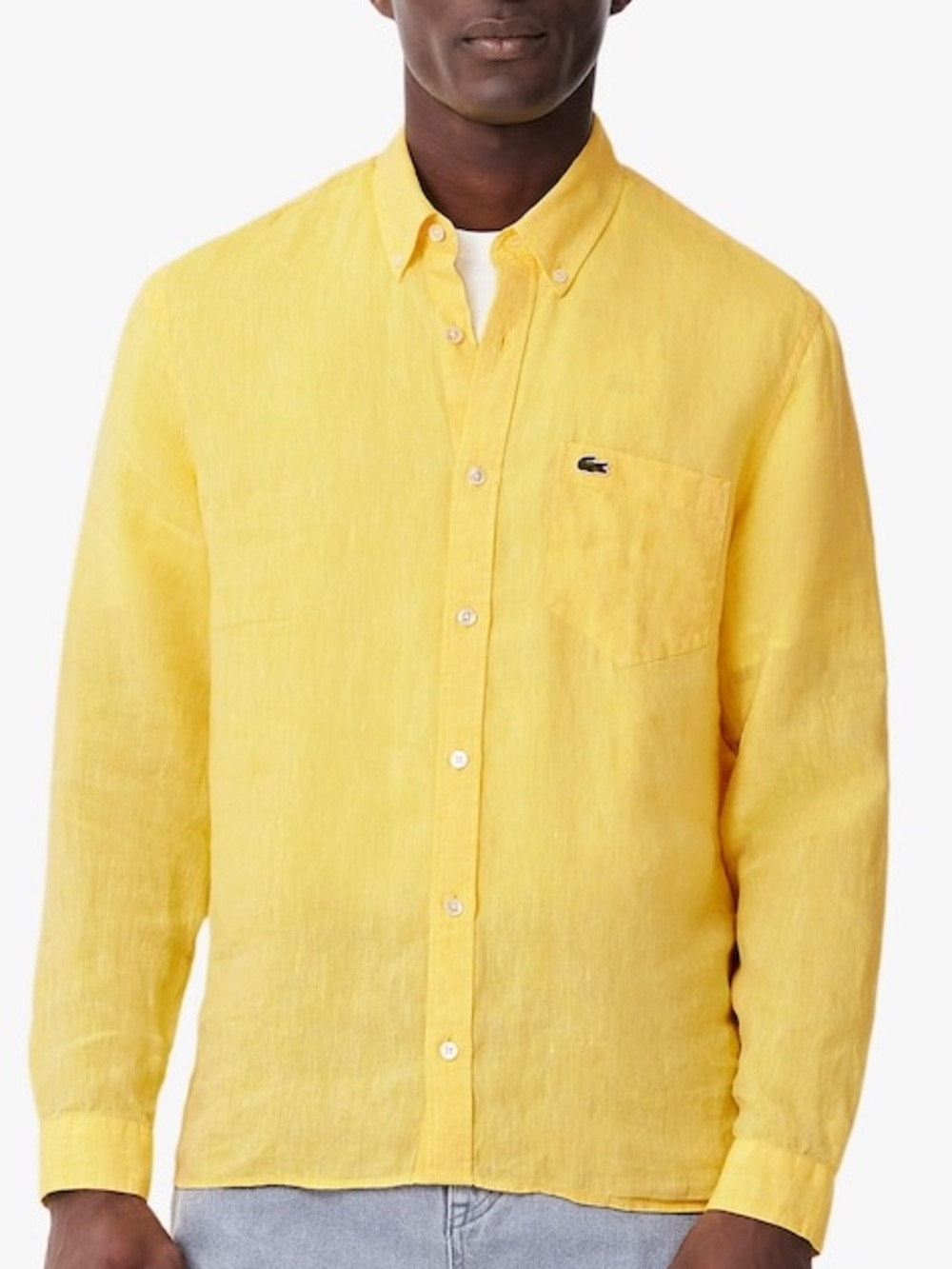 Lacoste Yellow Linen Button-Down Regular Fit Shirt Size 38 / Small / 15' collar
